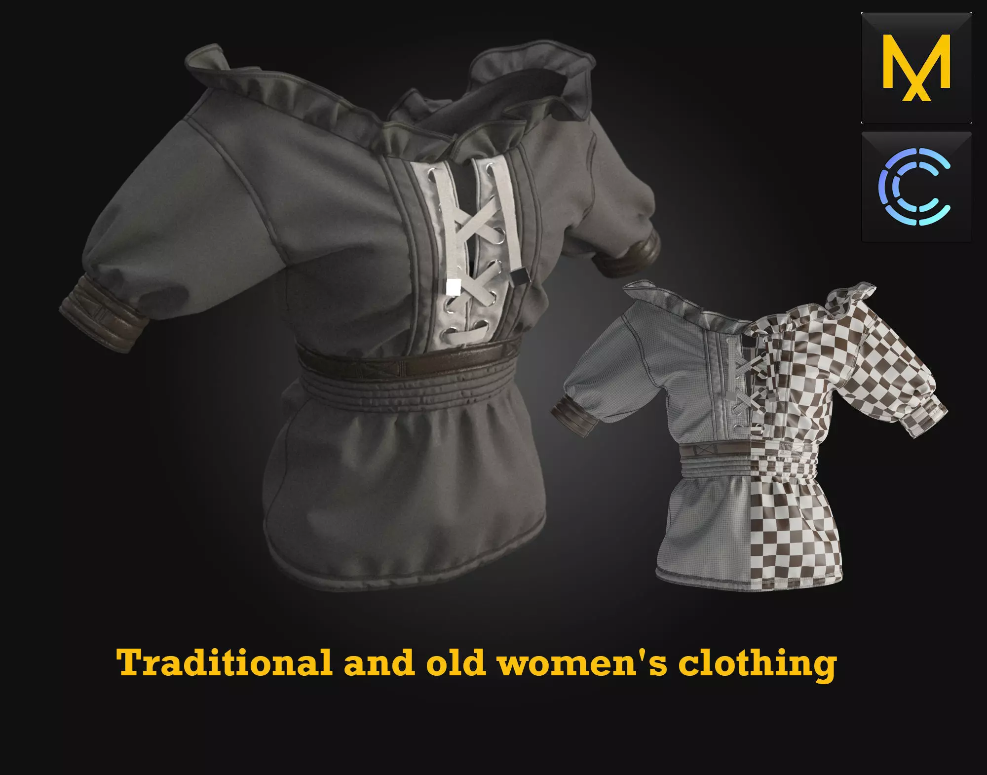 Women Traditional and old clothing 3D model_0