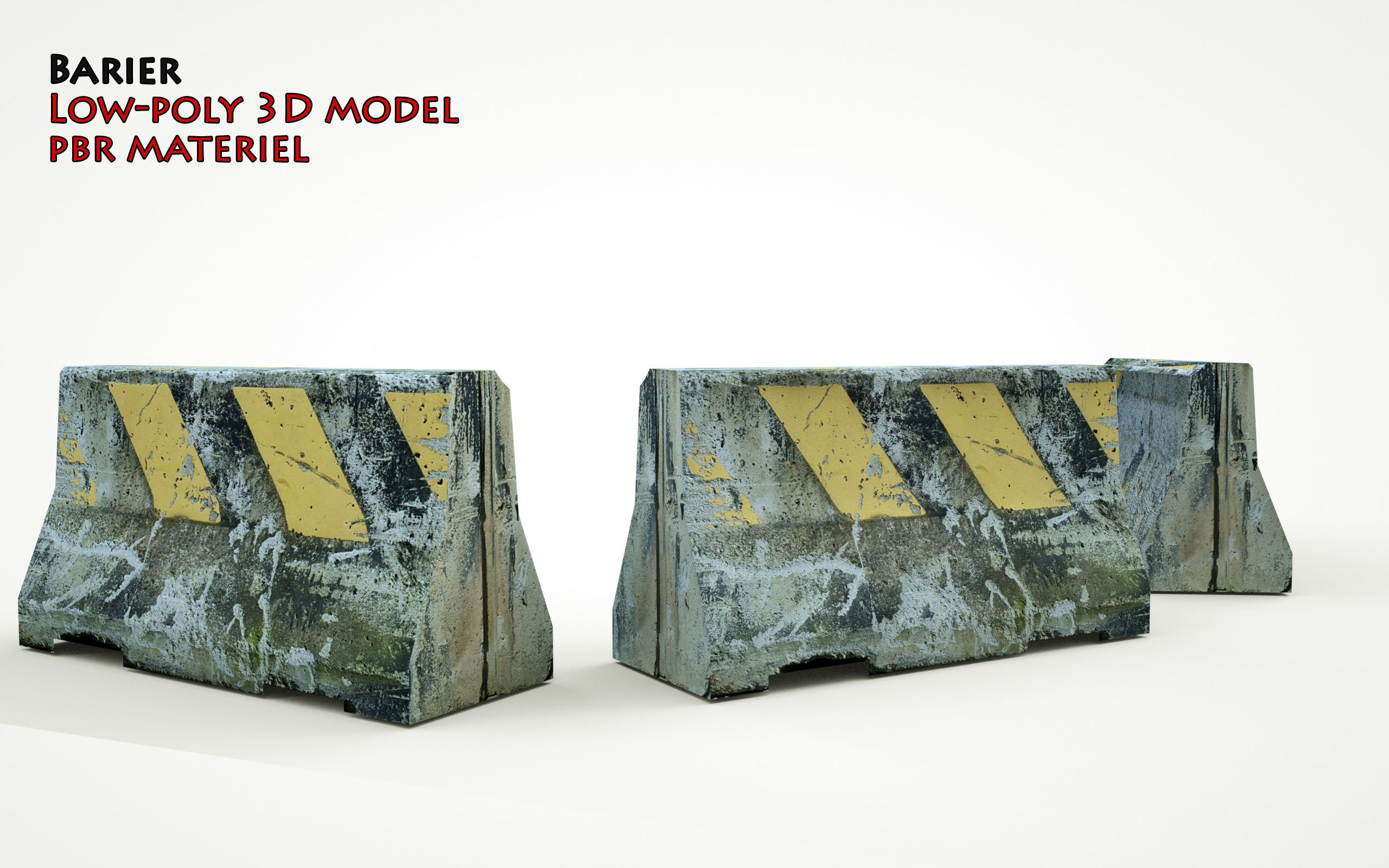 Road Concrete Barrier 3d Model Low-poly 3D model_2