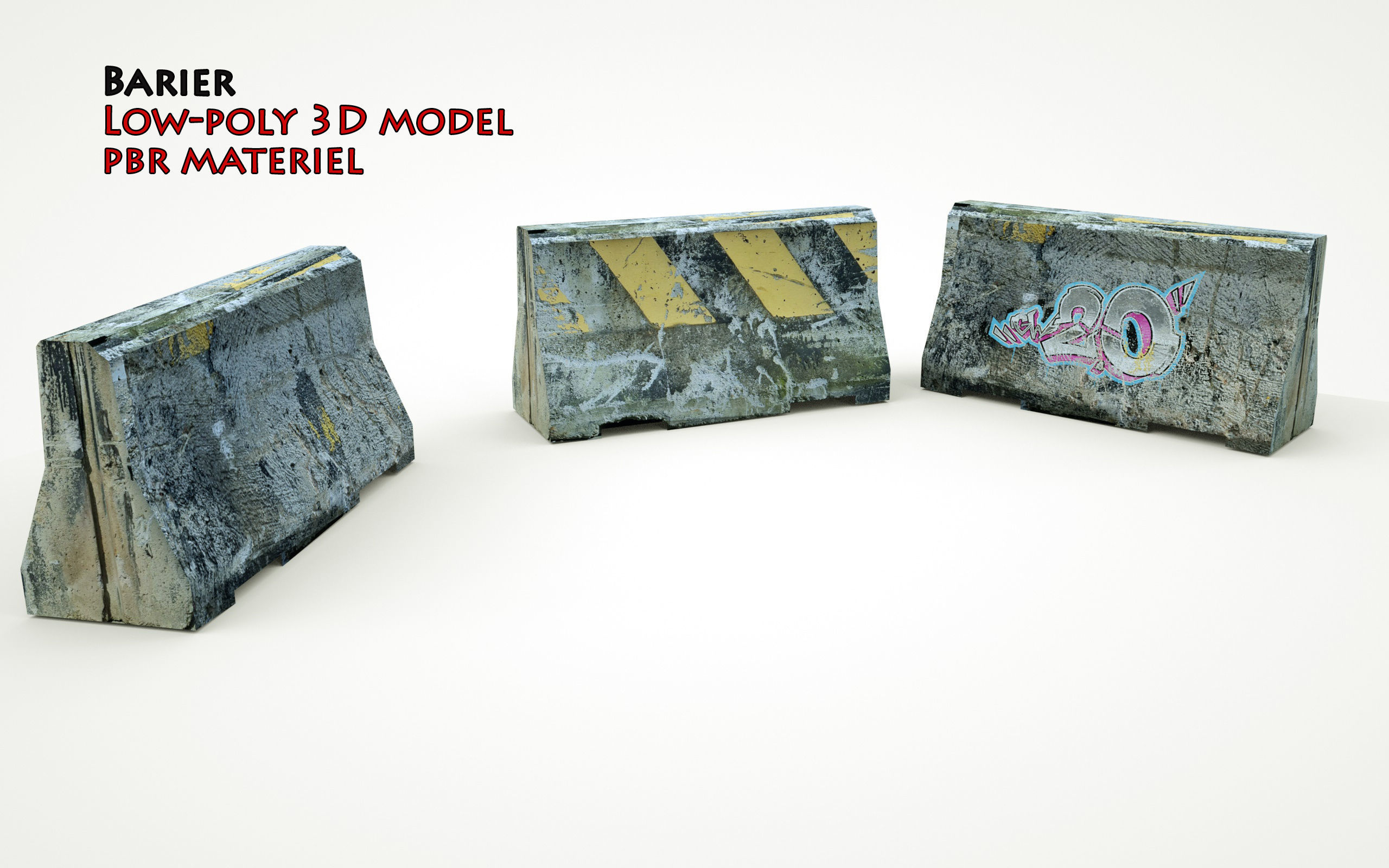 Road Concrete Barrier 3d Model Low-poly 3D model_1