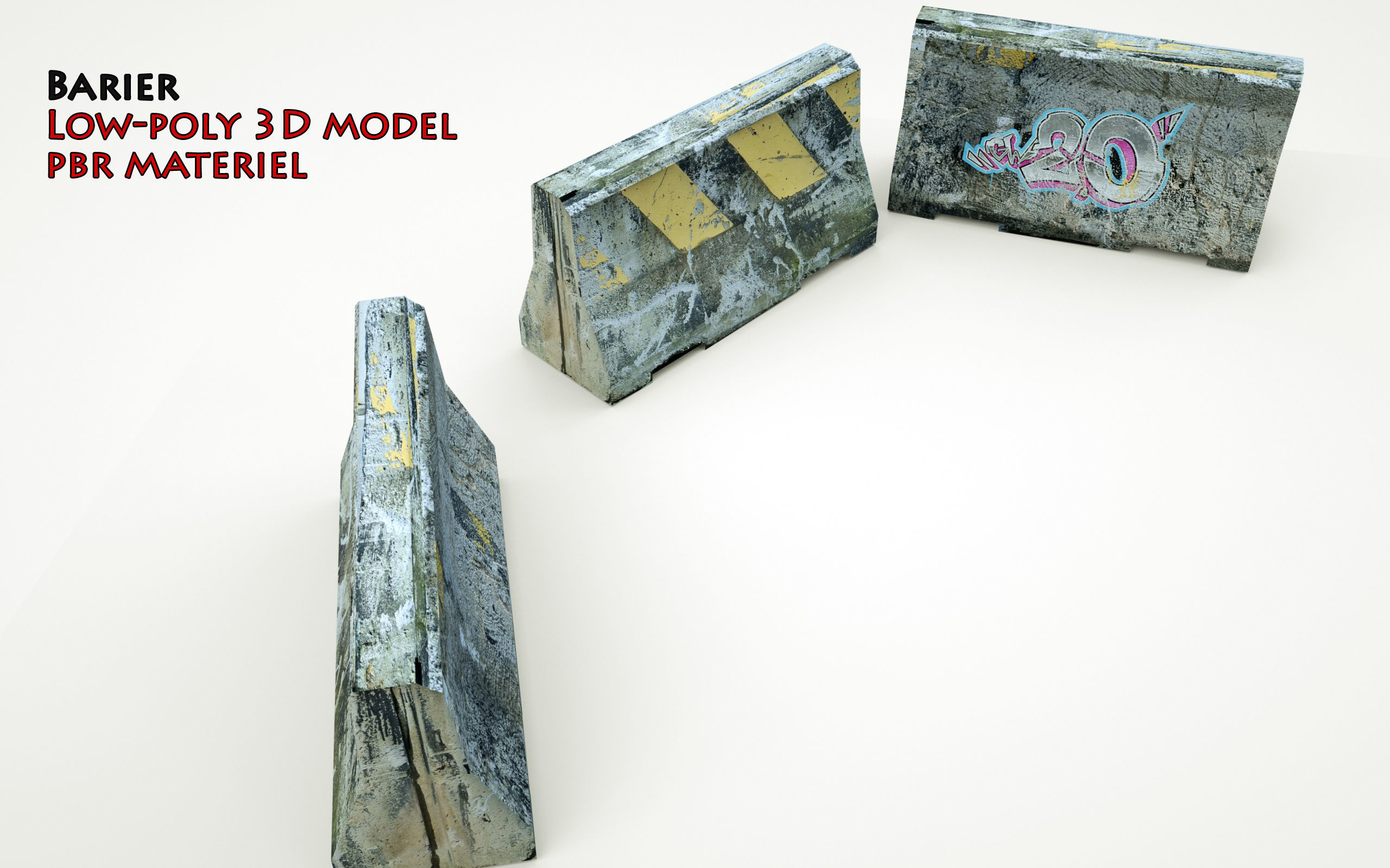 Road Concrete Barrier 3d Model Low-poly 3D model_7