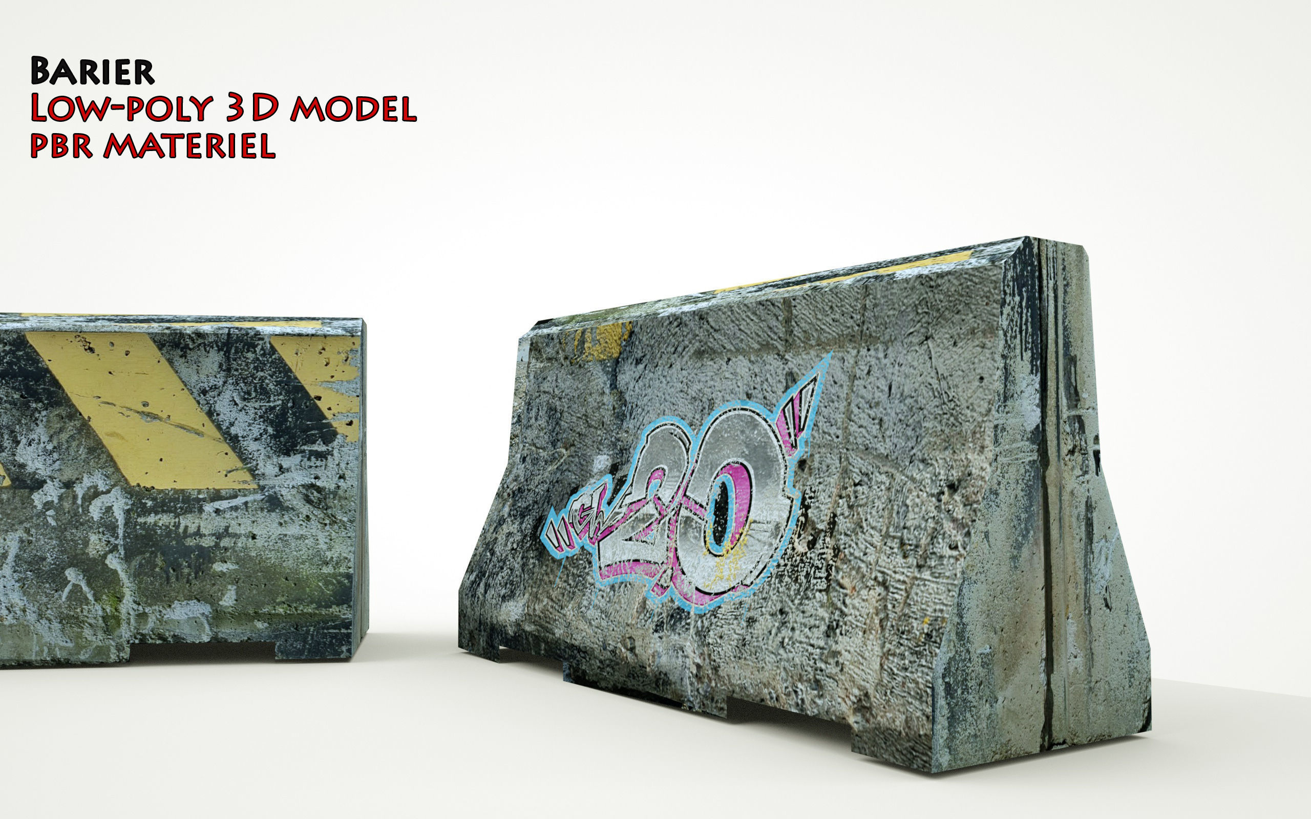 Road Concrete Barrier 3d Model Low-poly 3D model_6