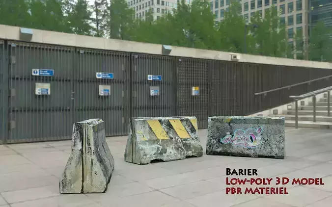 Road Concrete Barrier 3d Model Low-poly 3D model