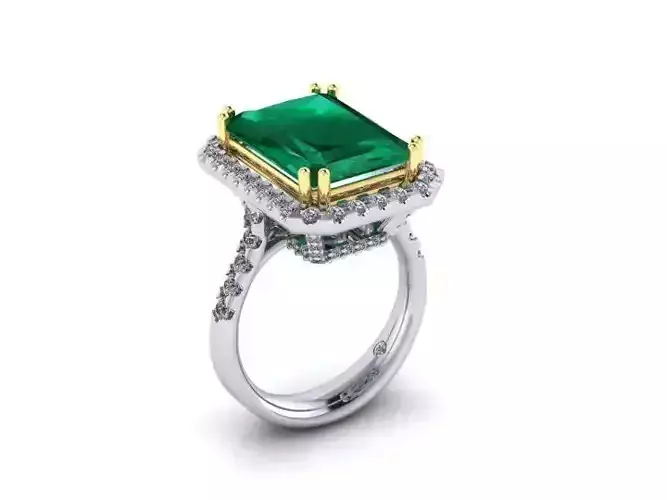 3D model rings emerald and diamond ring