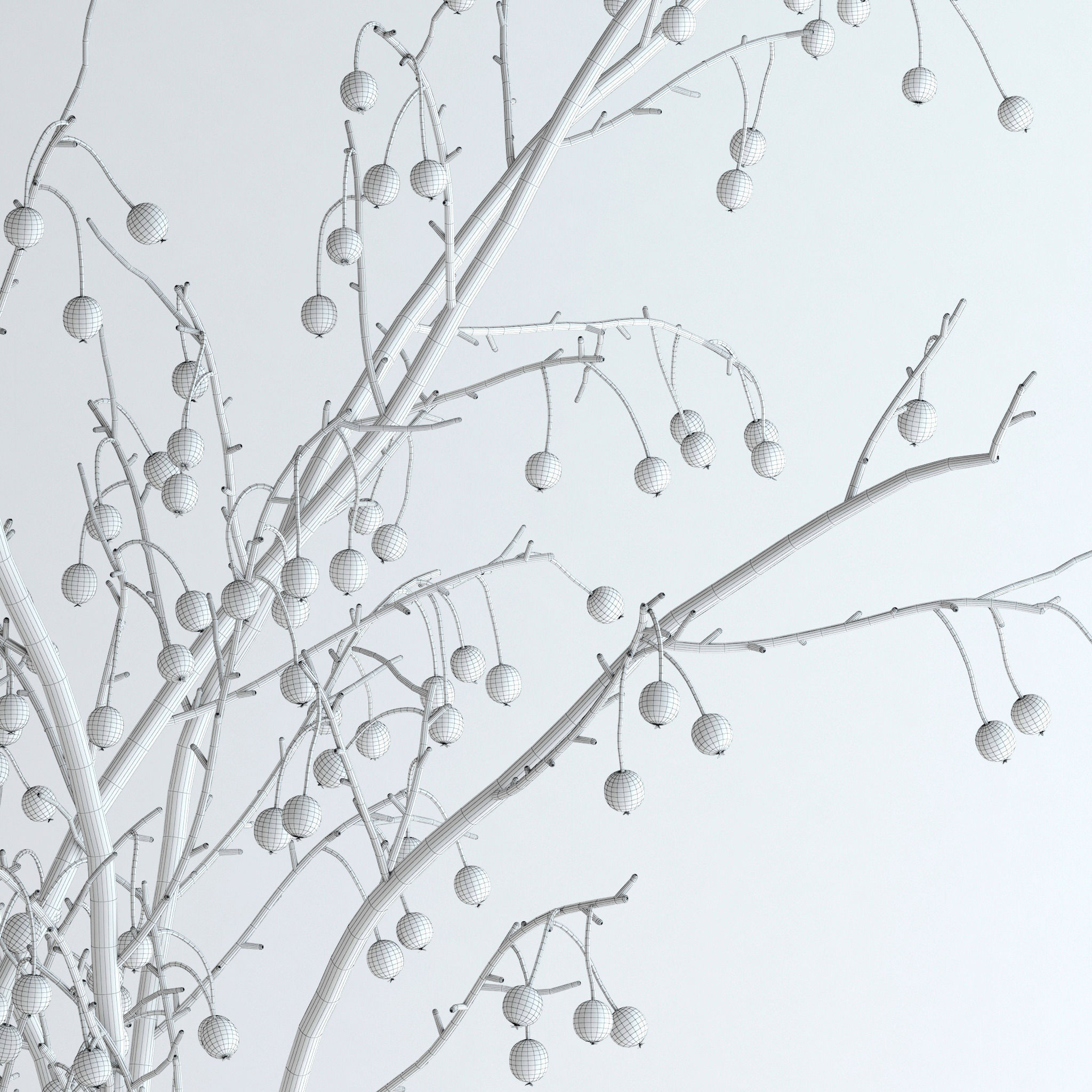 Crabapple branch in glass vase with flowers 3D model_8