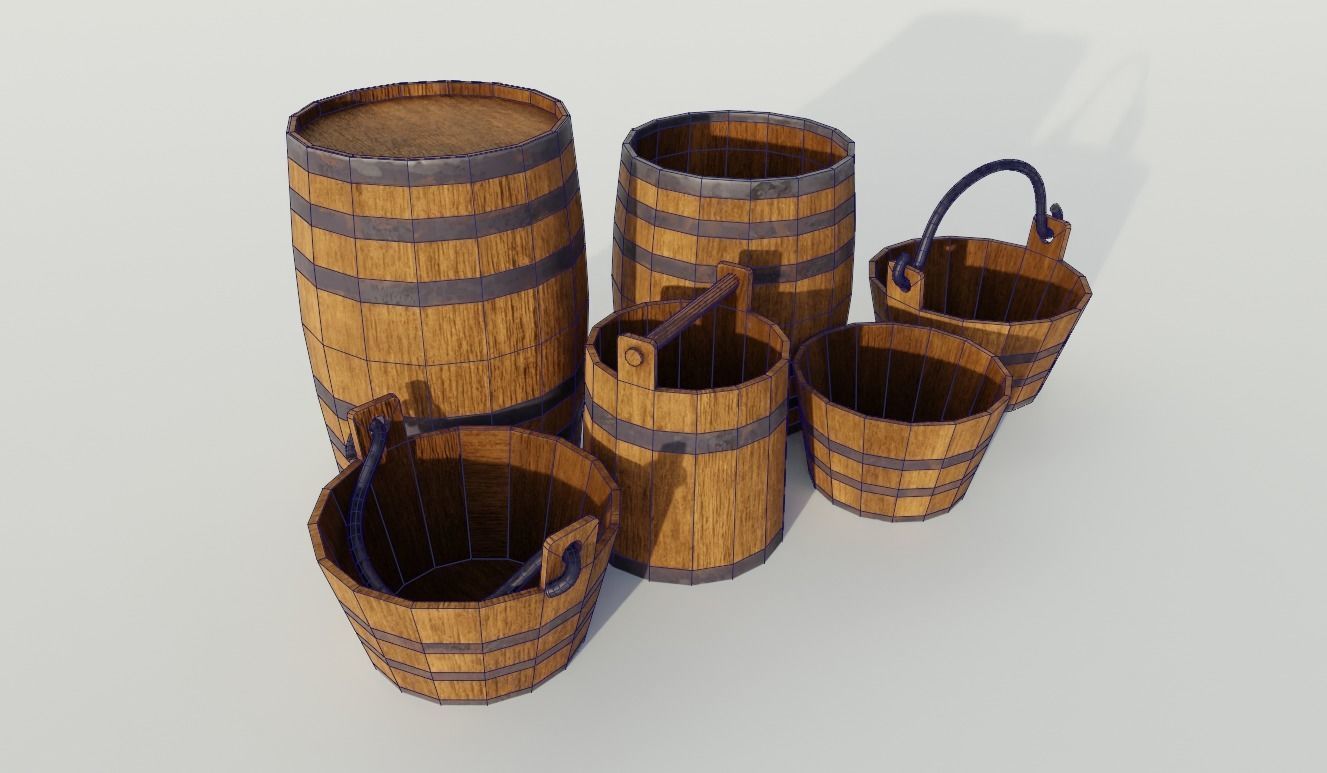Wooden barrels PBR Game-ready Free low-poly 3D model_2