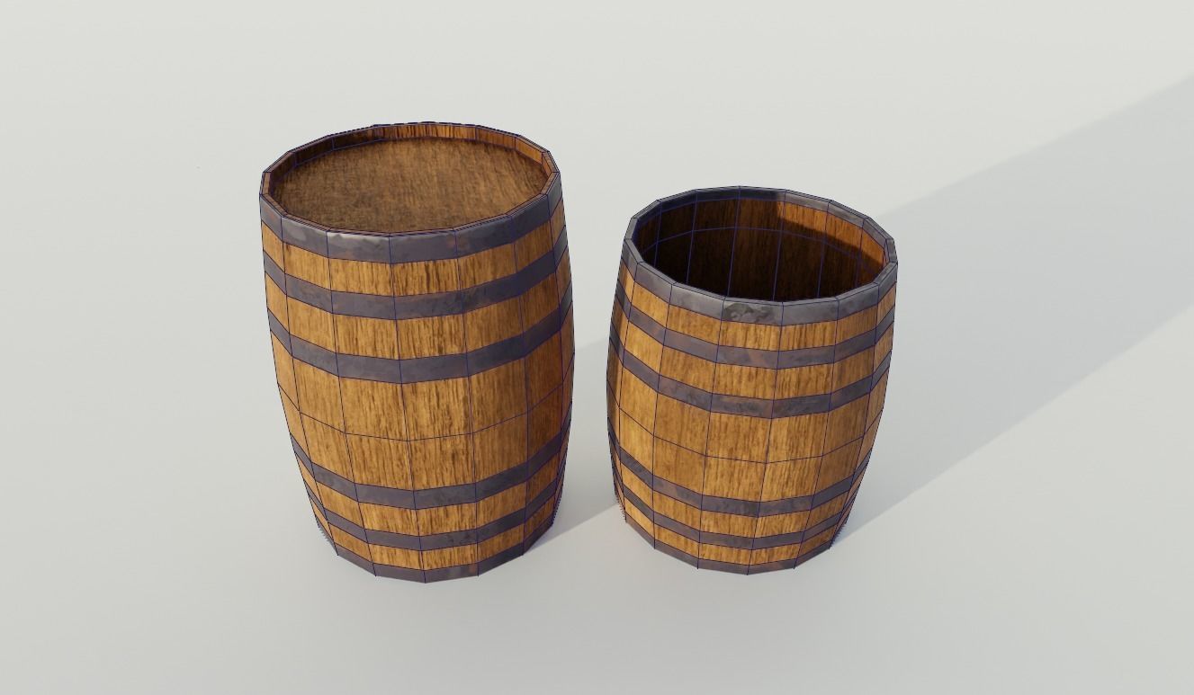 Wooden barrels PBR Game-ready Free low-poly 3D model_4