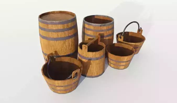 Wooden barrels PBR Game-ready Free low-poly 3D model