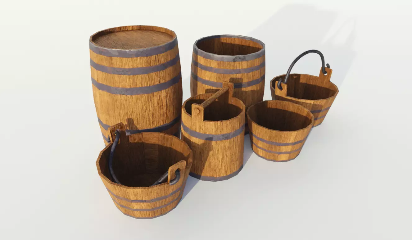 Wooden barrels PBR Game-ready Free low-poly 3D model_0