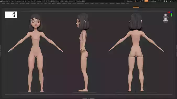 ZBrush Character Basemesh Girl - DiNa Style 1