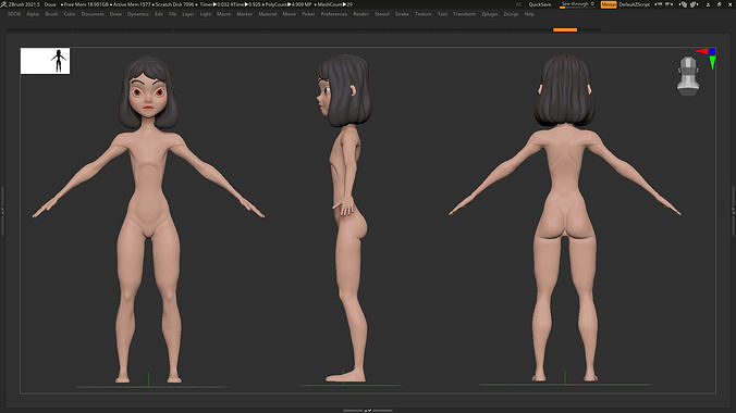 ZBrush Character Basemesh Girl - DiNa Style 1 3D model