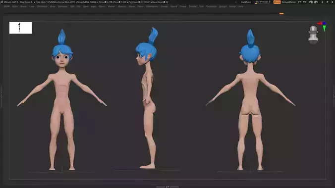 ZBrush Character Basemesh Boy - Dika Style 4 3D model