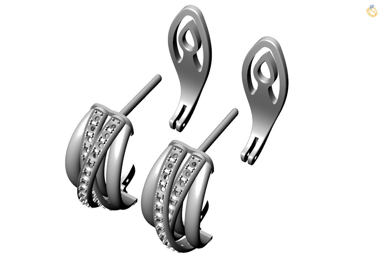 Earring two gold hoop earrings with diamonds 3D print model_9