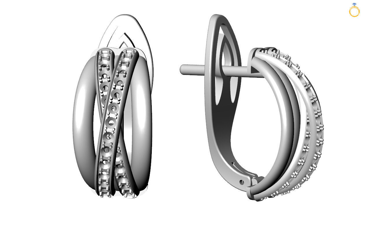 Earring two gold hoop earrings with diamonds 3D print model_7