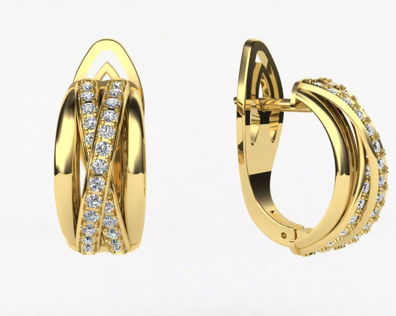 Earring two gold hoop earrings with diamonds 3D print model_0
