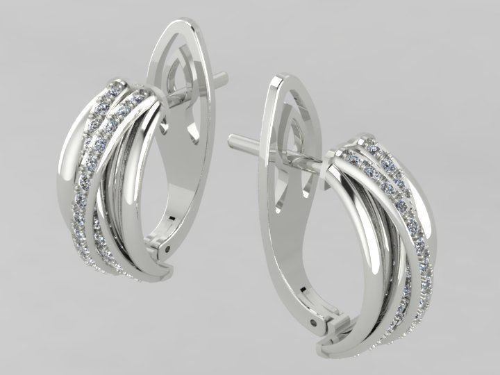 Earring two gold hoop earrings with diamonds 3D print model_3