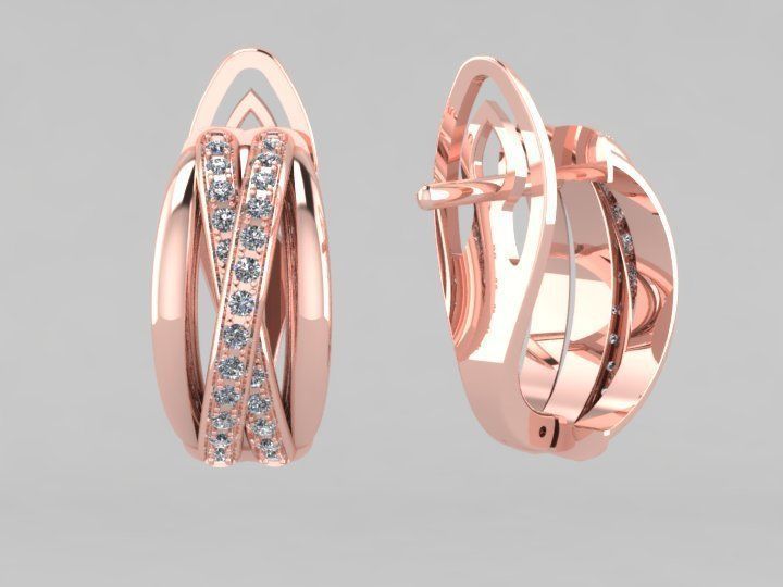 Earring two gold hoop earrings with diamonds 3D print model_4