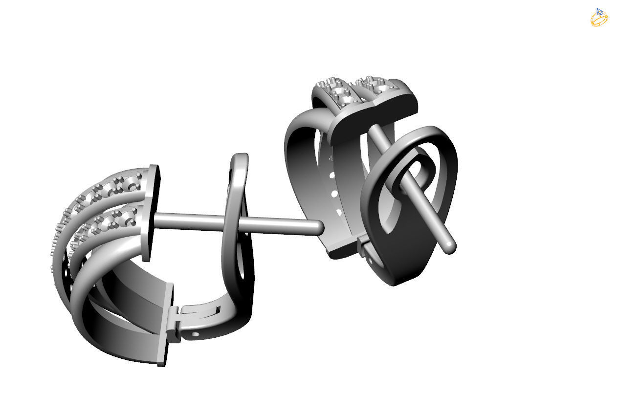 Earring two gold hoop earrings with diamonds 3D print model_8