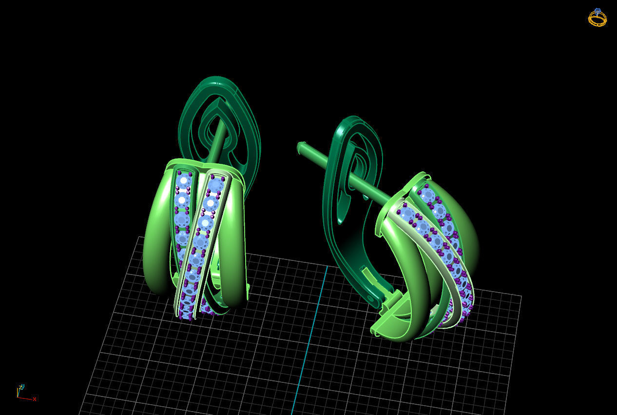 Earring two gold hoop earrings with diamonds 3D print model_6