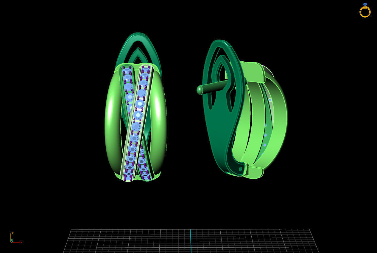 Earring two gold hoop earrings with diamonds 3D print model_5