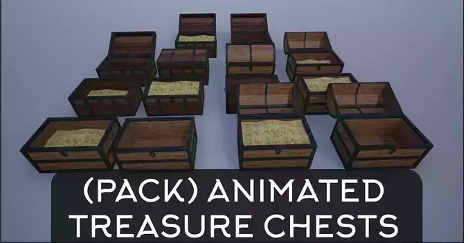 Lowpoly Wooden Animated Treasure Chests Collection 