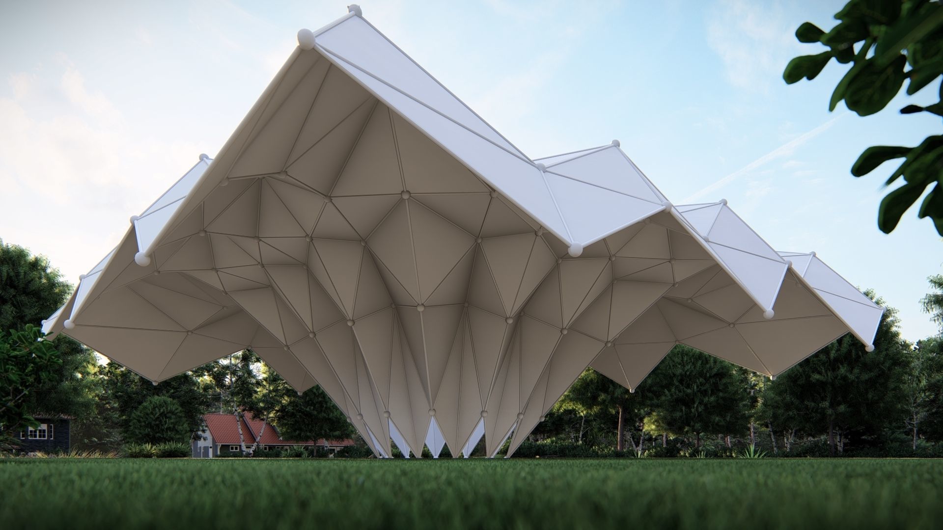 Folded Shade Structure Pavilions Architecture 3D model_6