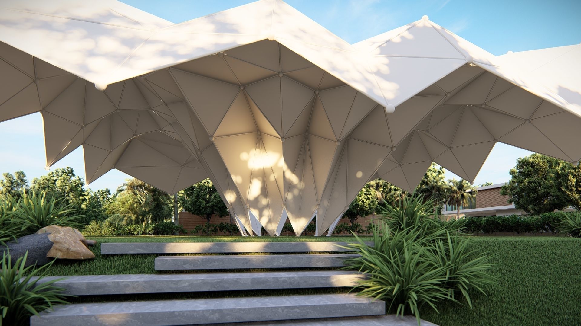Folded Shade Structure Pavilions Architecture 3D model_3