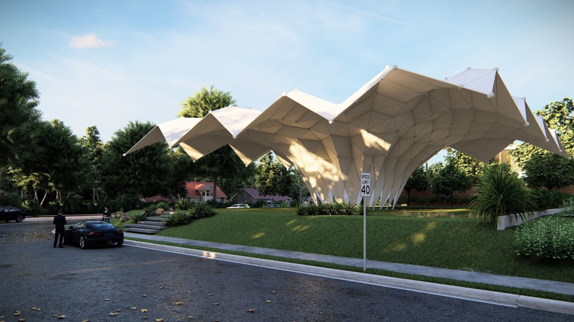 Folded Shade Structure Pavilions Architecture 3D model_14