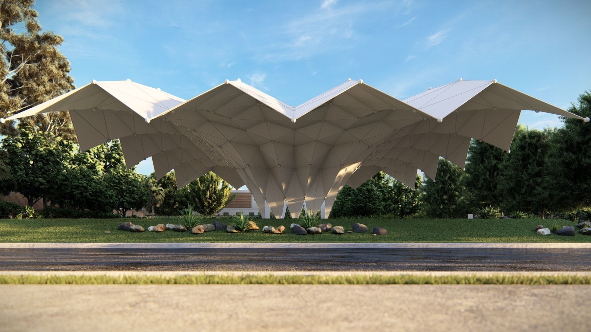 Folded Shade Structure Pavilions Architecture 3D model_16