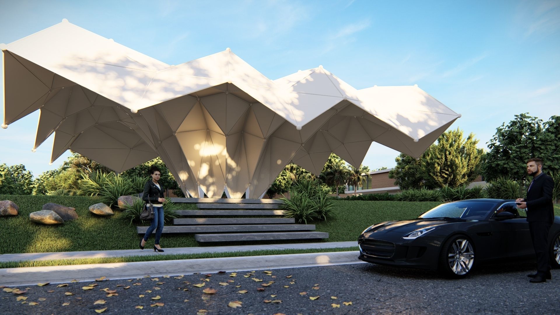 Folded Shade Structure Pavilions Architecture 3D model_8