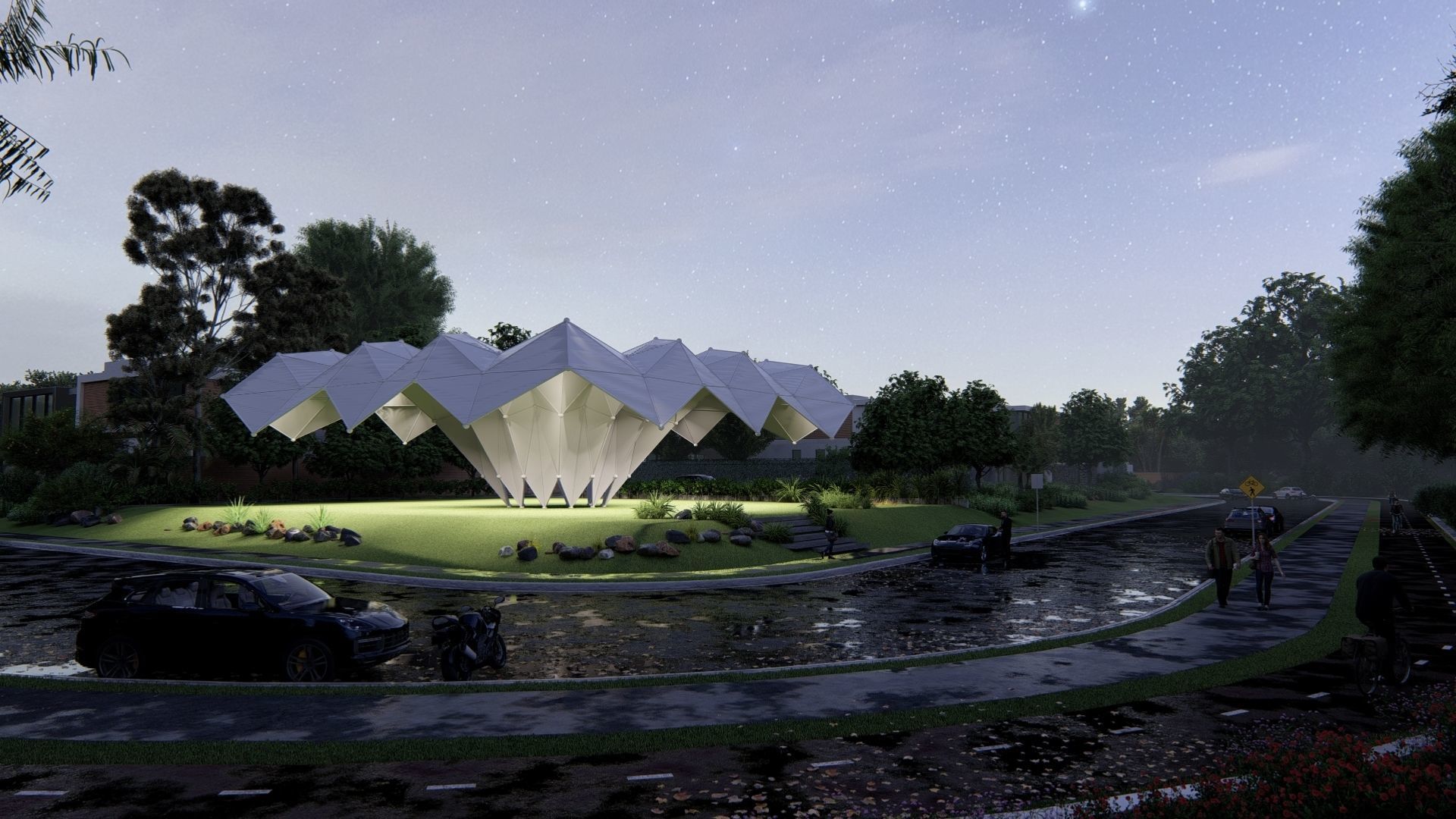 Folded Shade Structure Pavilions Architecture 3D model_5