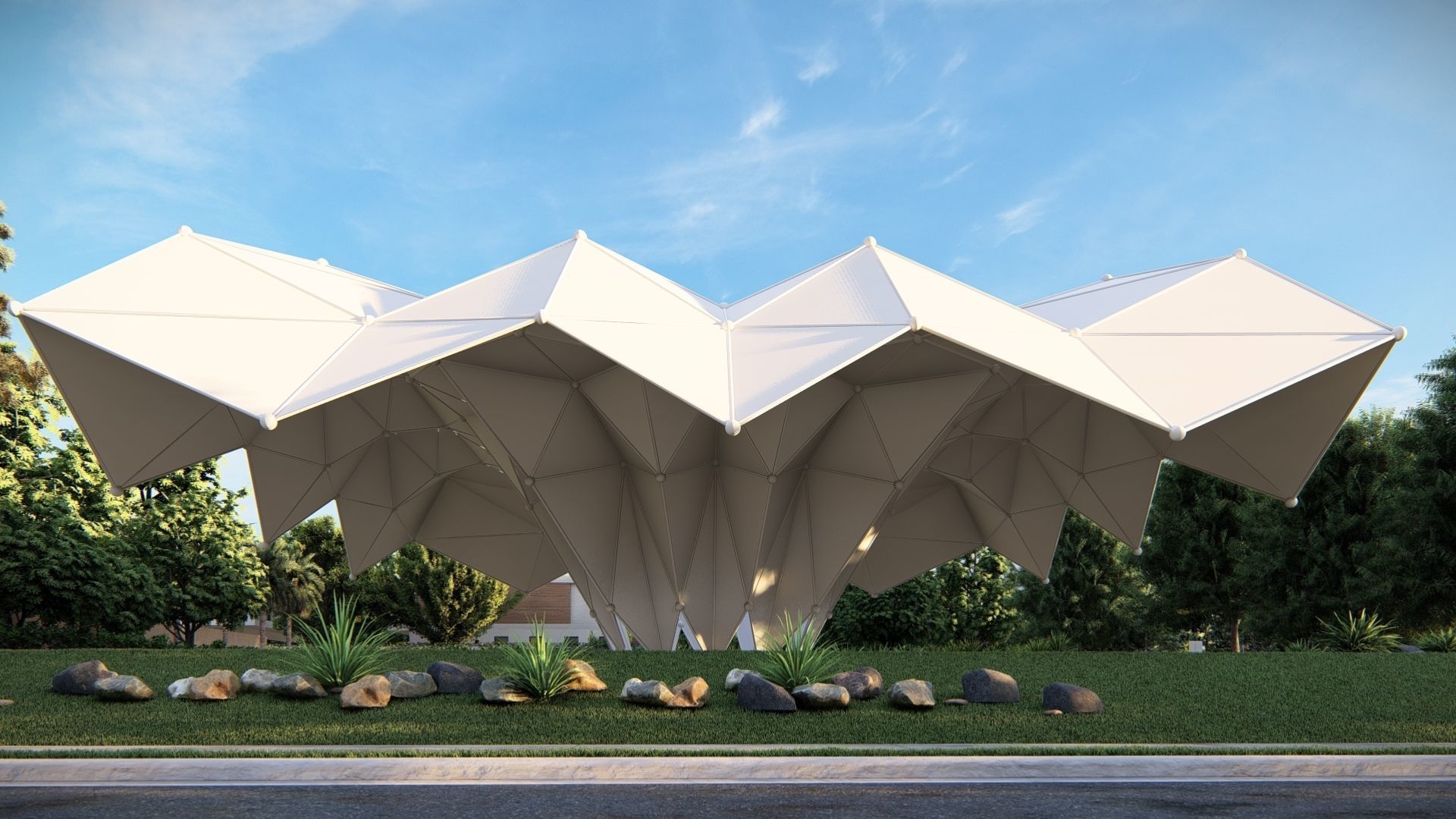 Folded Shade Structure Pavilions Architecture 3D model_2