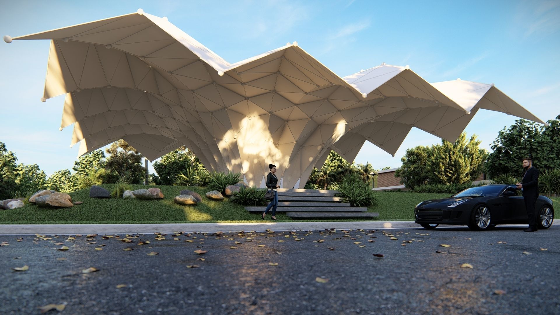 Folded Shade Structure Pavilions Architecture 3D model_22