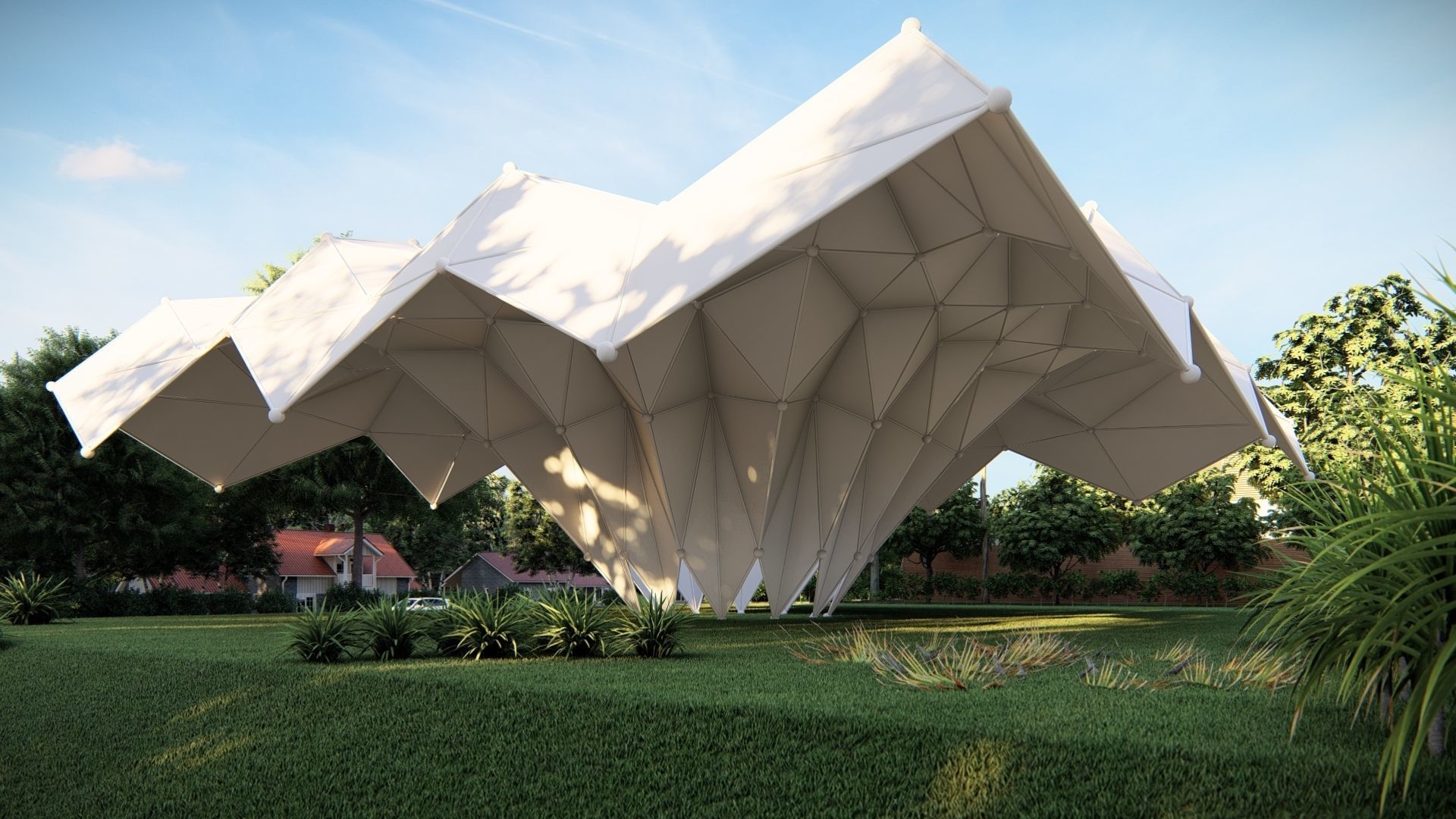 Folded Shade Structure Pavilions Architecture 3D model_1