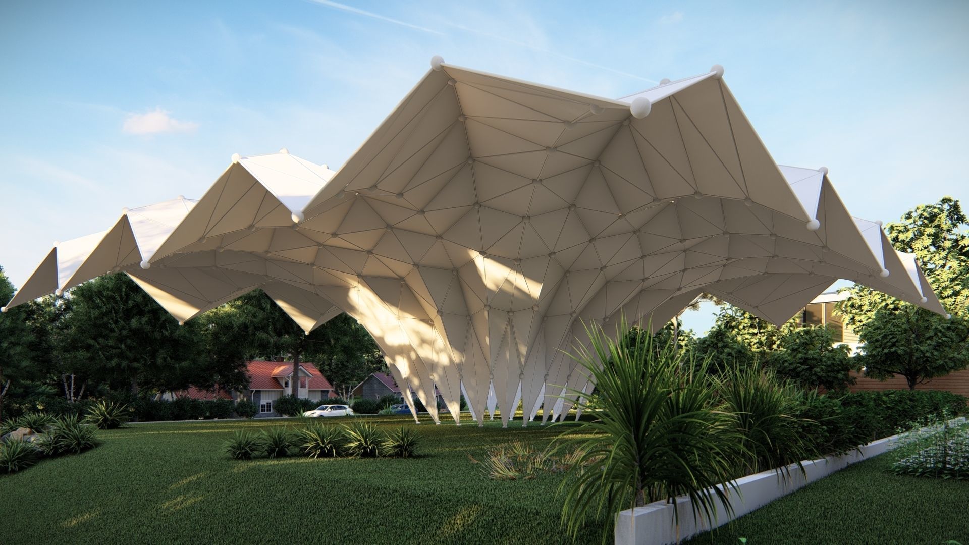 Folded Shade Structure Pavilions Architecture 3D model_15