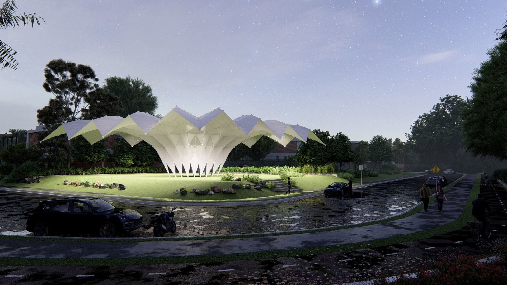 Folded Shade Structure Pavilions Architecture 3D model_19