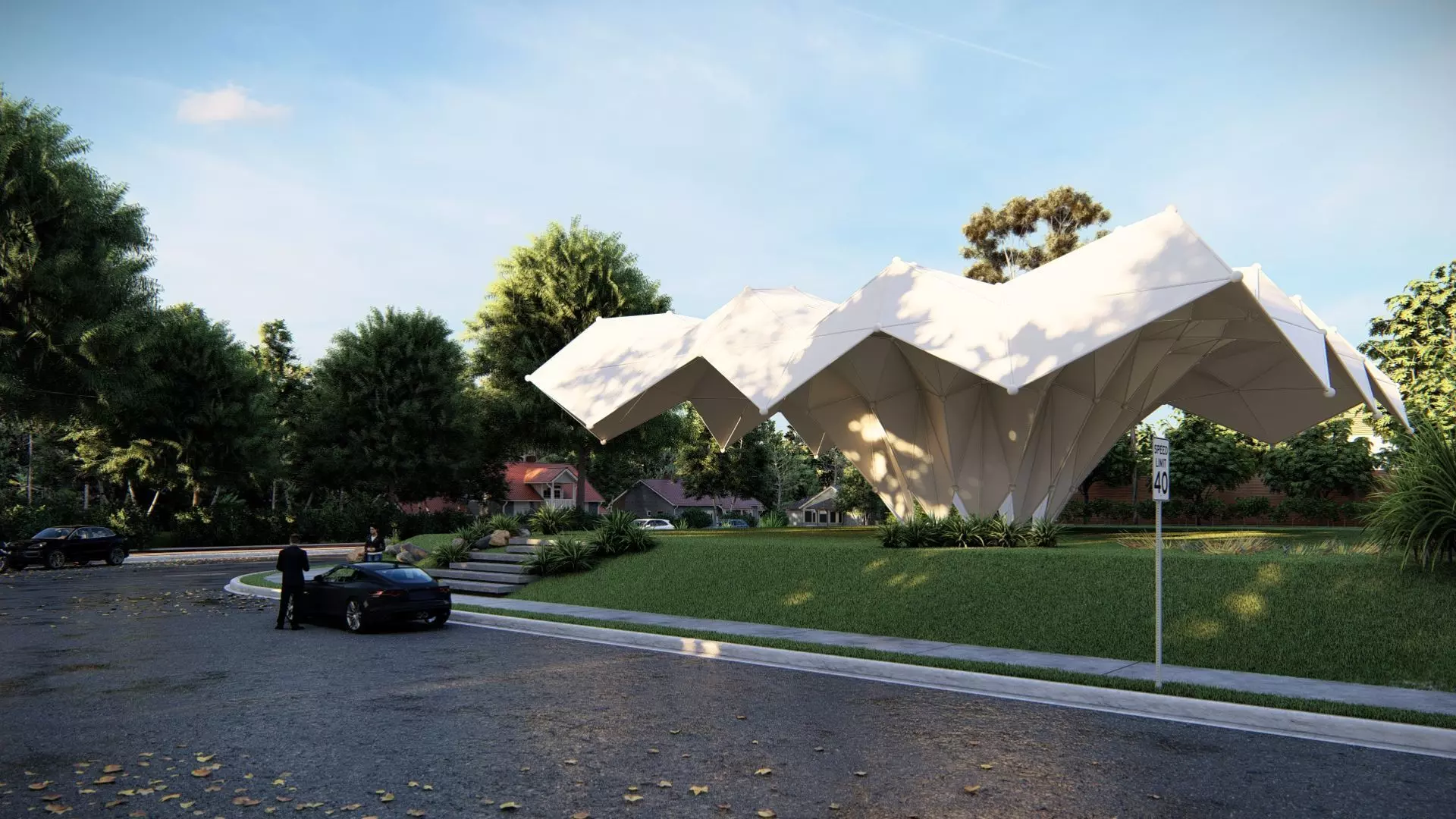 Folded Shade Structure Pavilions Architecture 3D model_0
