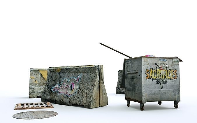 Street object set pack 3d model Low-poly 3D model 2