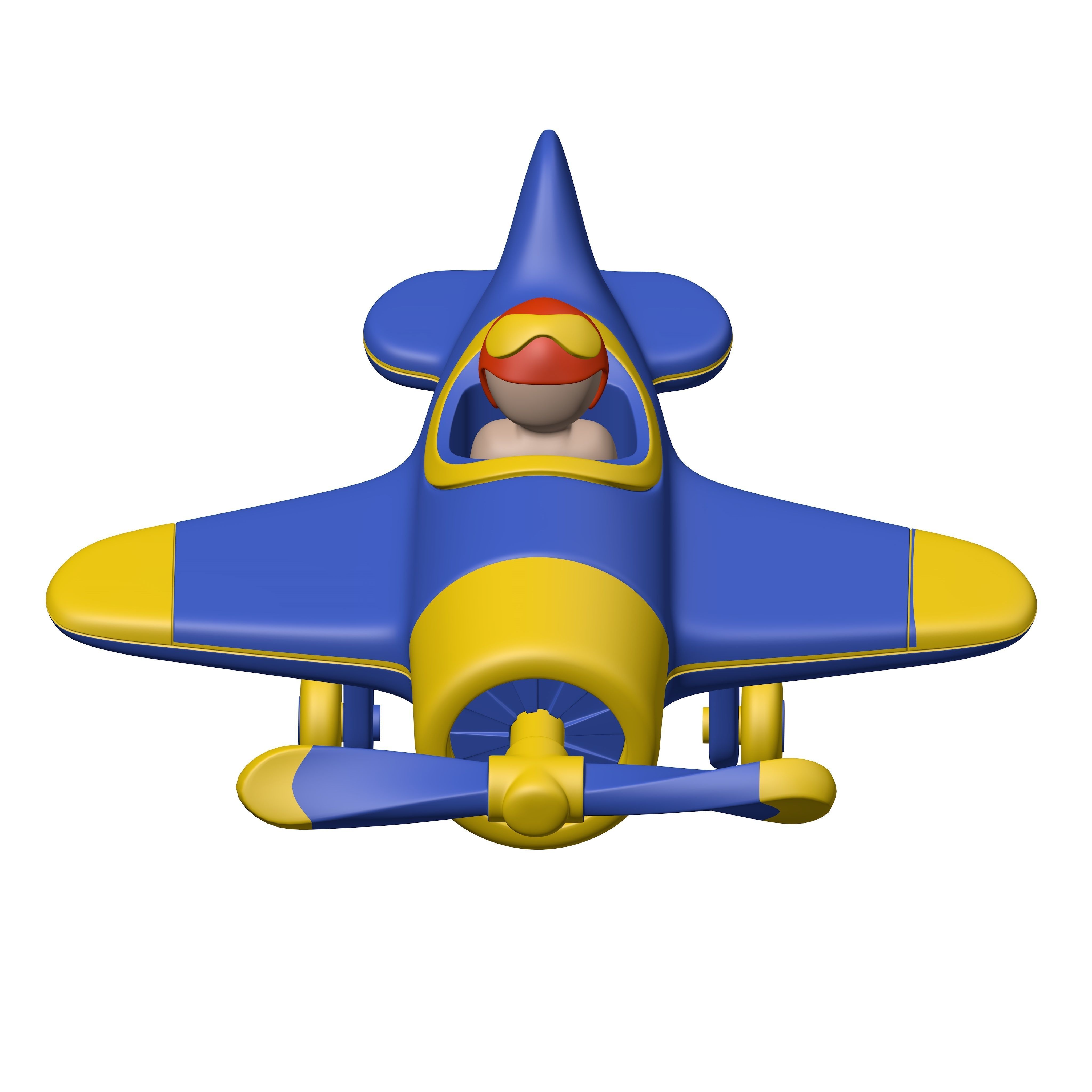 Cartoon Plane with Pilot Low-poly 3D model_7