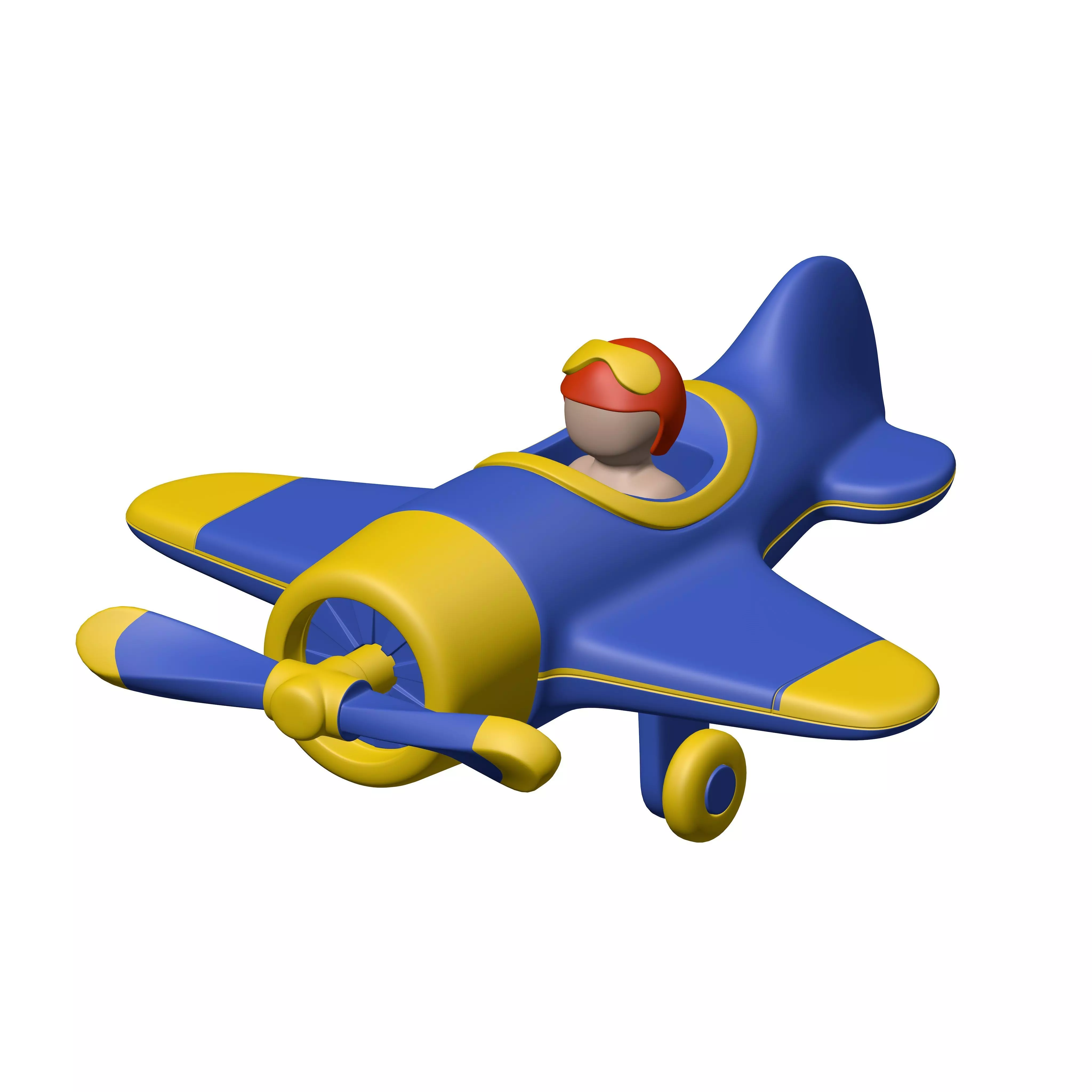Cartoon Plane with Pilot Low-poly 3D model_0