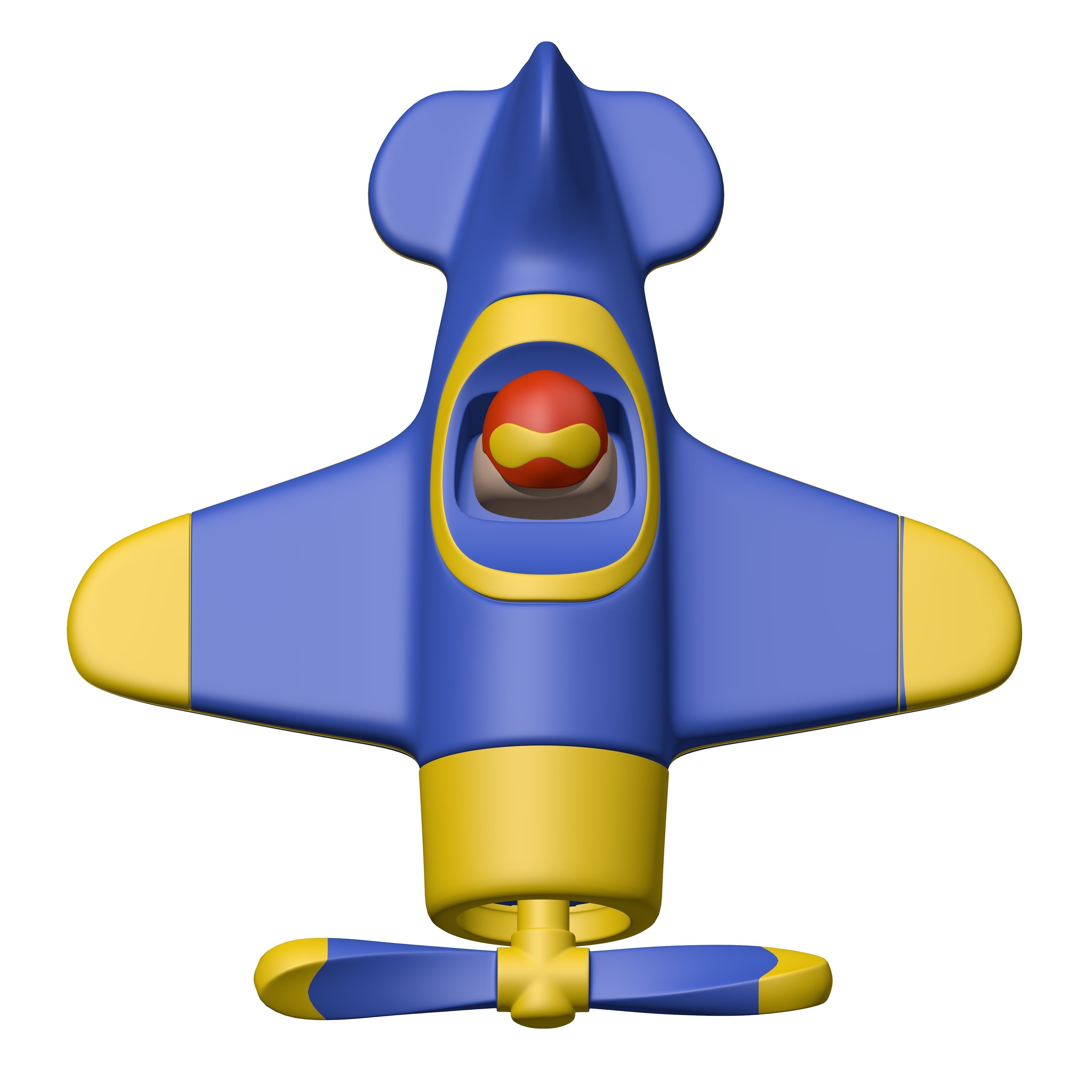 Cartoon Plane with Pilot Low-poly 3D model_3