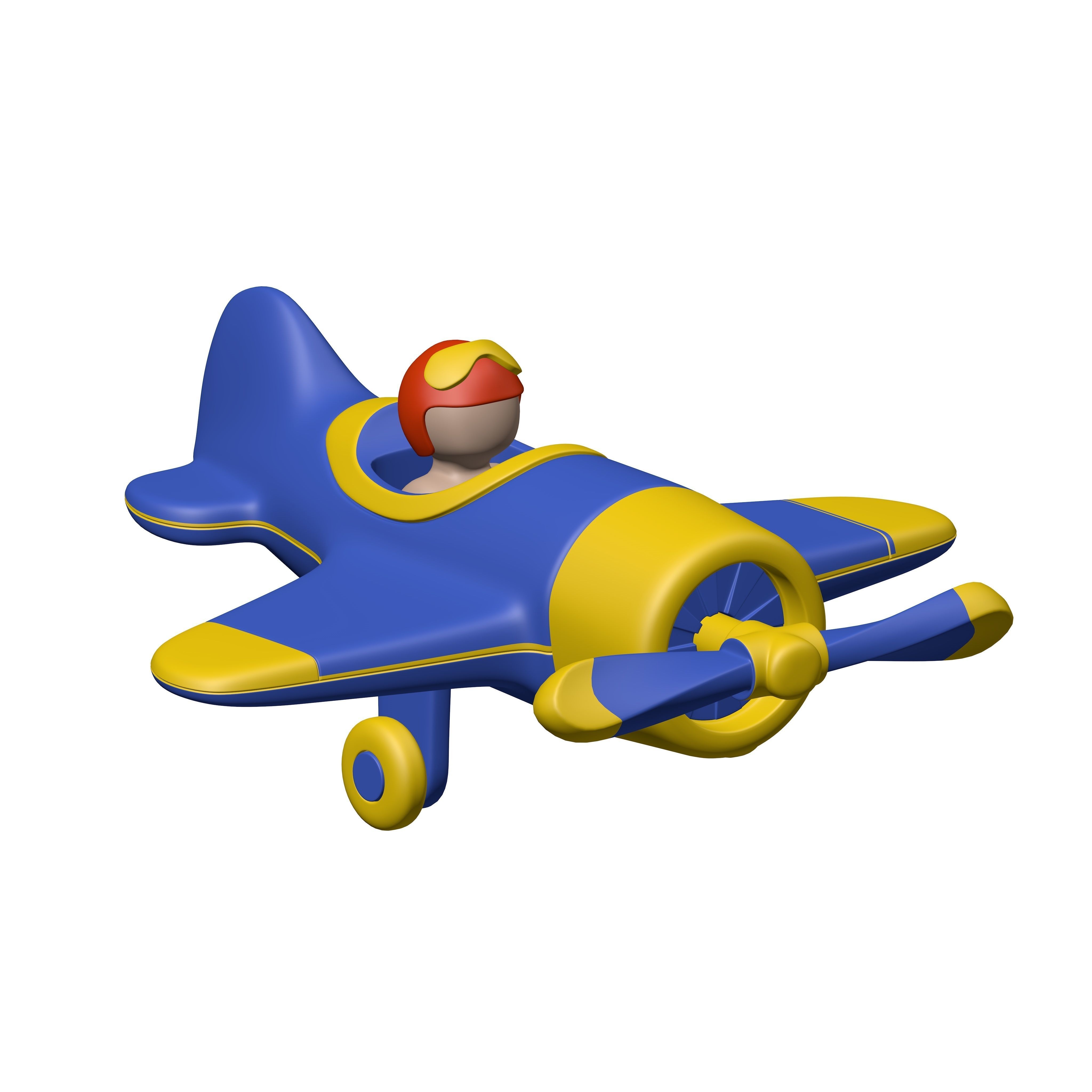 Cartoon Plane with Pilot Low-poly 3D model_2