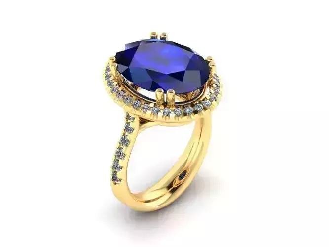 3D model rings oval sapphire and diamond ring gold