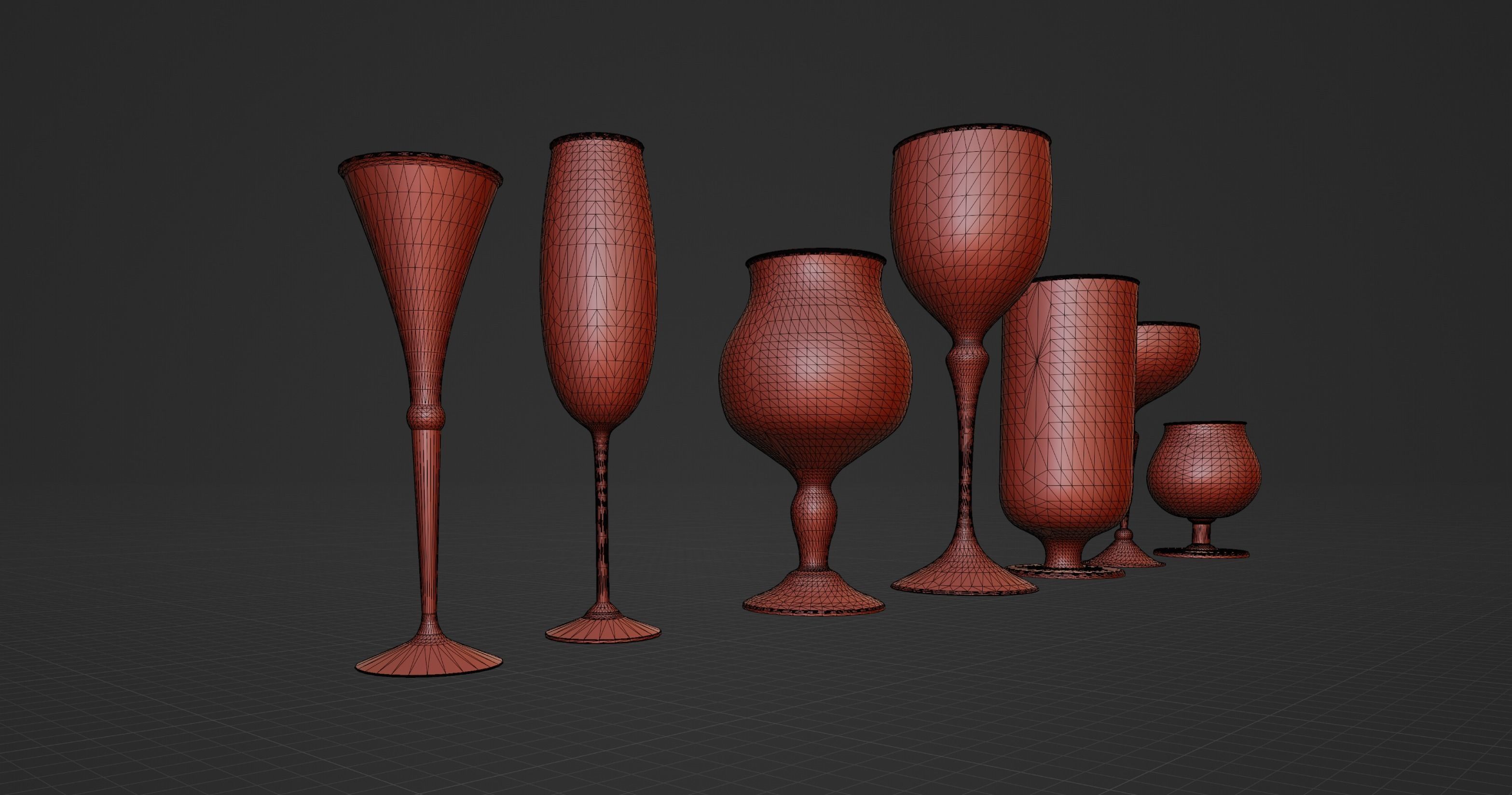 Glassware collection of 20 whole and broken glasses 3D model_7
