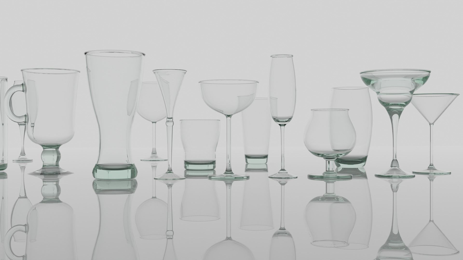 Glassware collection of 20 whole and broken glasses 3D model_1