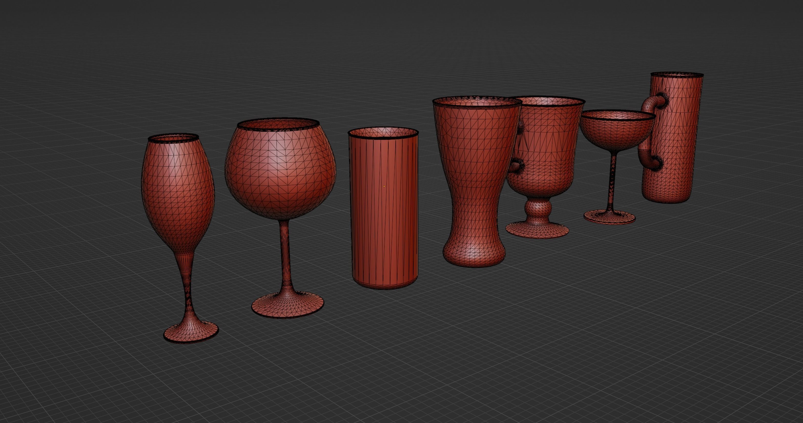 Glassware collection of 20 whole and broken glasses 3D model_8