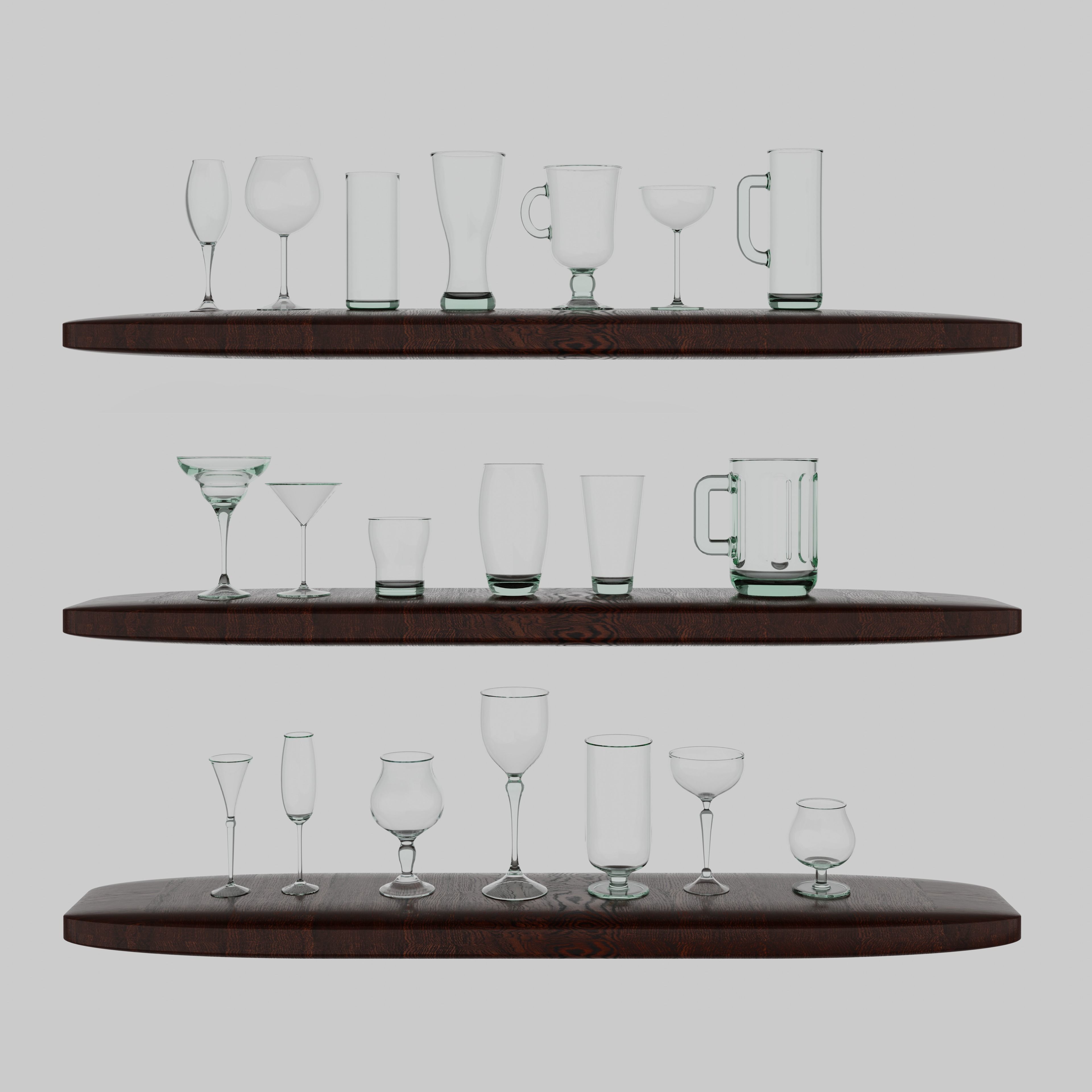 Glassware collection of 20 whole and broken glasses 3D model_2
