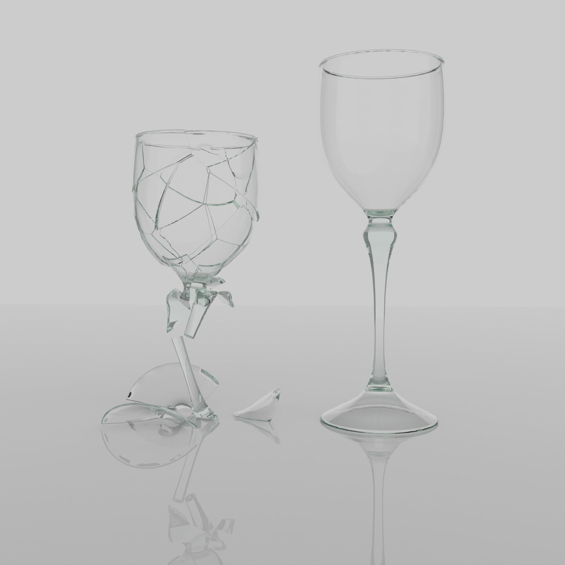 Glassware collection of 20 whole and broken glasses 3D model_3