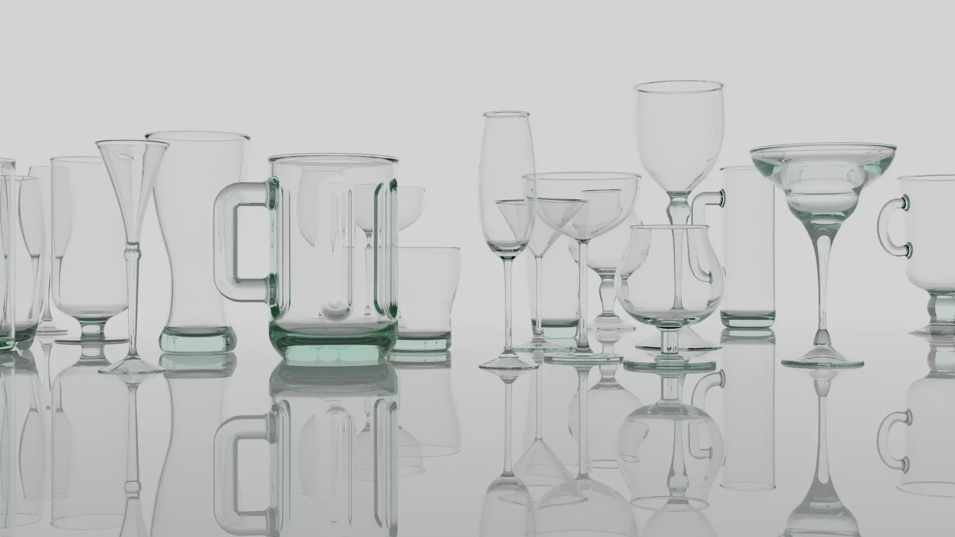 Glassware collection of 20 whole and broken glasses 3D model_0