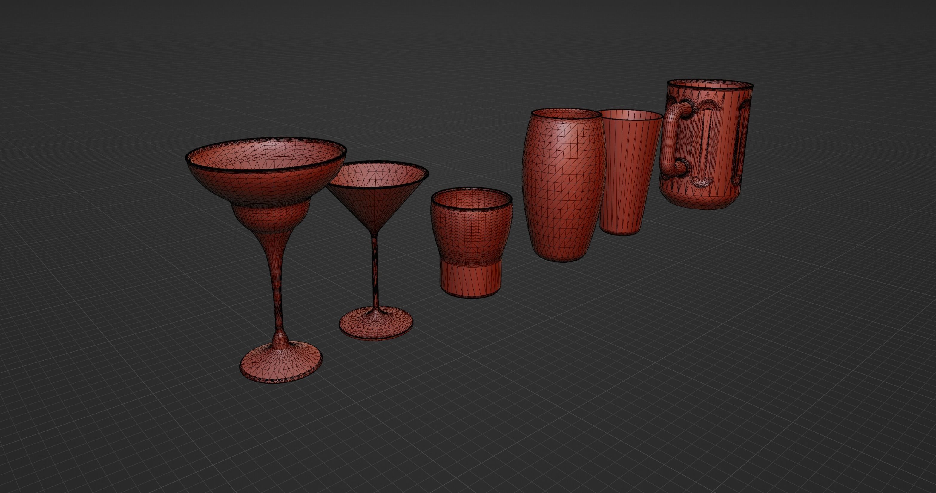 Glassware collection of 20 whole and broken glasses 3D model_6