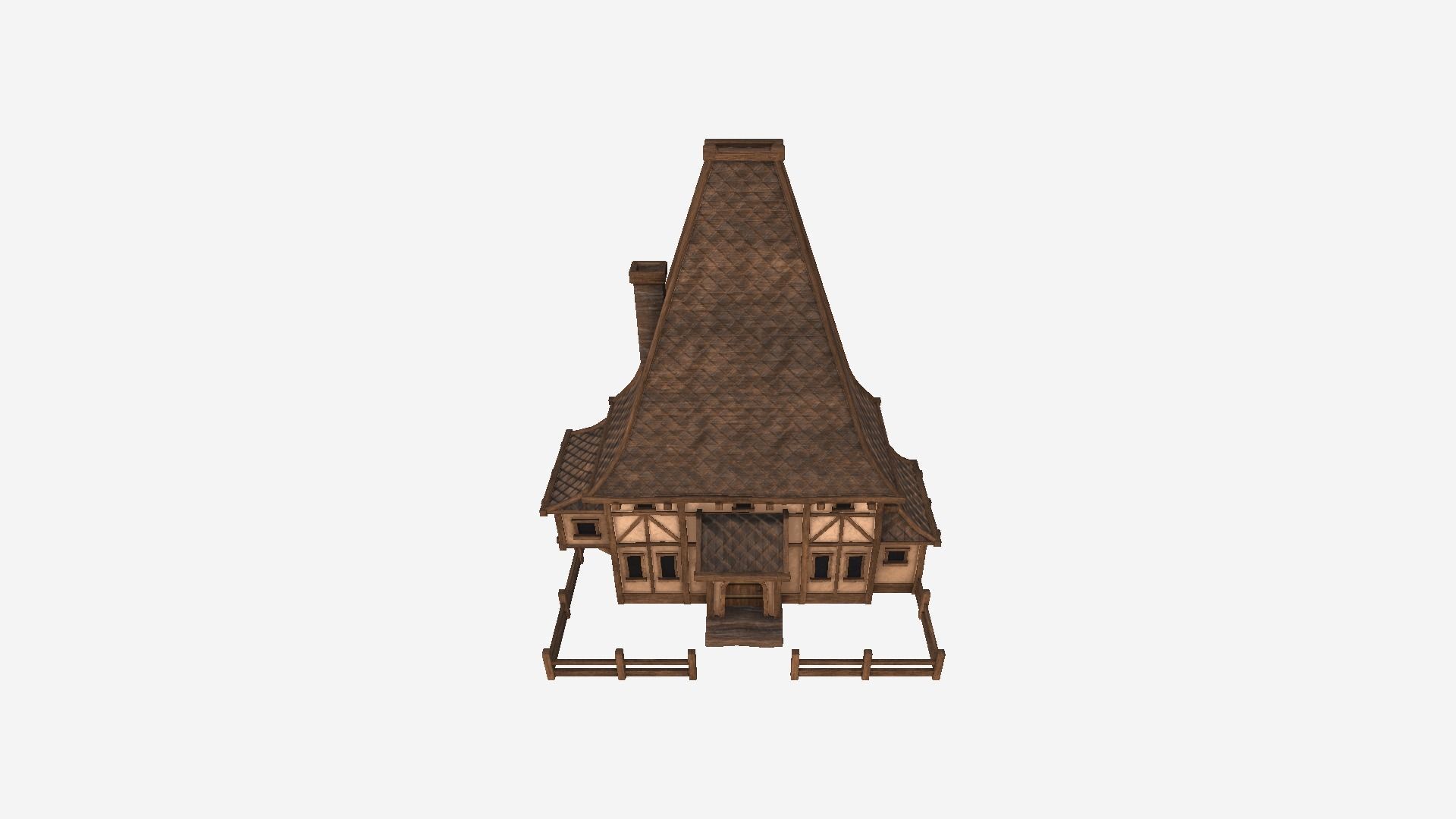 Medieval Building A06 Dark Wood - Scenery Backdrop House Low-poly 3D model_4